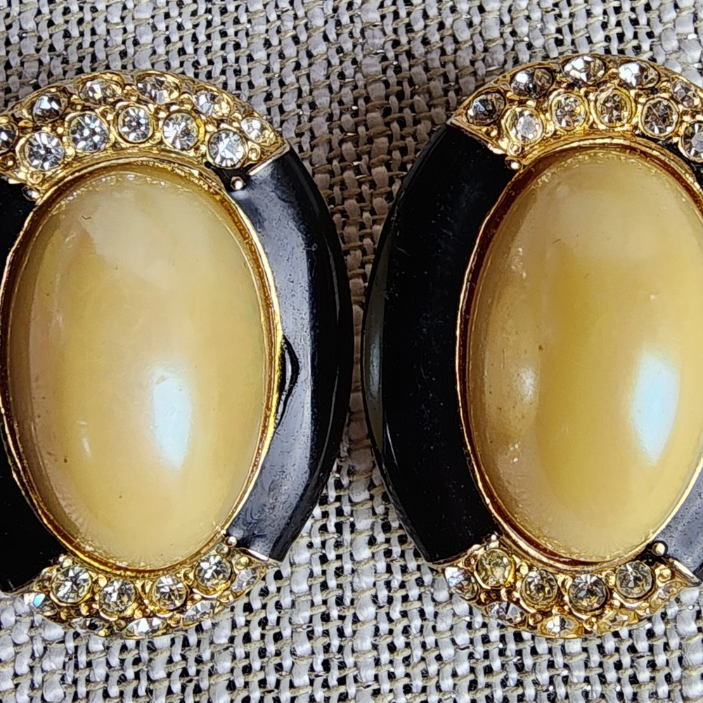 Elegant Black and Gold Earrings with Crystal Accents